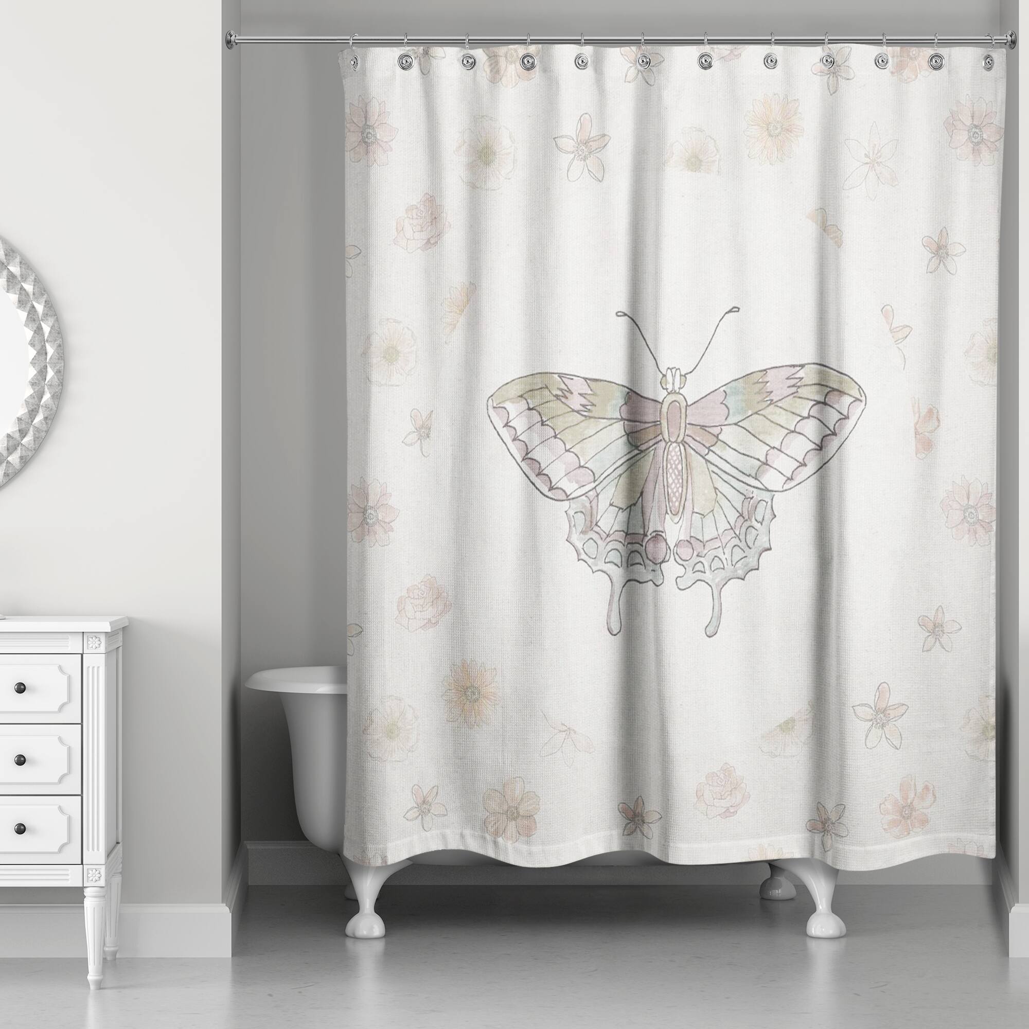 Butterfly & Floral Shower Curtain